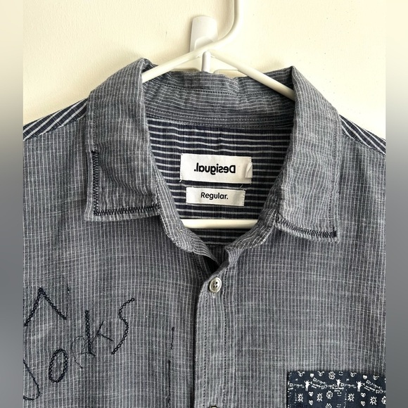 DESIGUAL Stripe Embroidered Shirt with Contrasting Pocket | Small | Unisex | - Picture 5 of 8